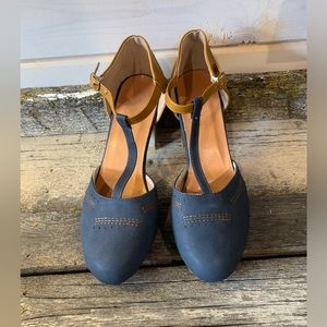 Navy & Tan Heeled Sandals